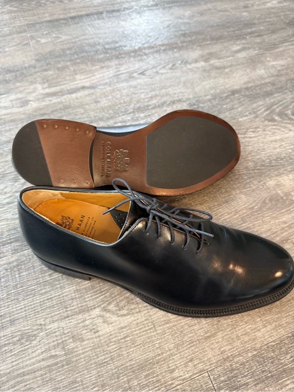 Cole Haan Black Leather Plain Toe Oxford Dress Shoes